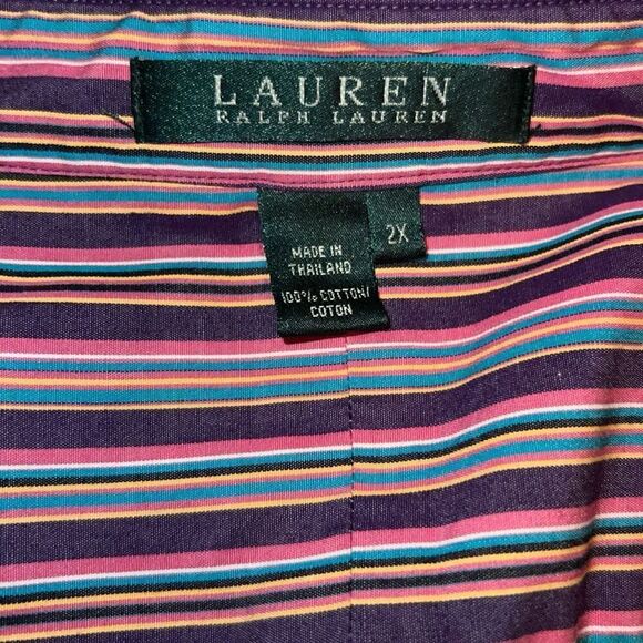 Plus Size Lauren Ralph Lauren Stripped Long Sleeve Button Up Front Shirt Size 2x - Picture 3 of 5